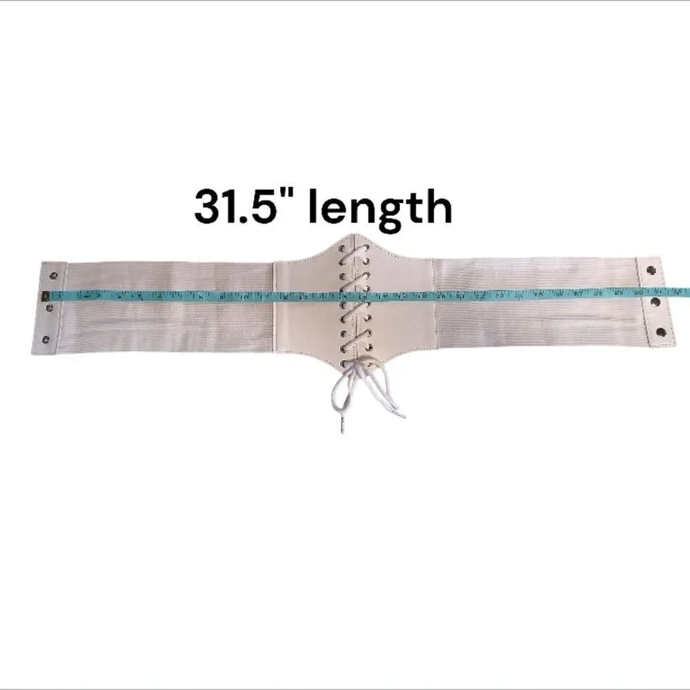 White Vegan Leather Under Breast Corset Stretch Lace‎ Up Belt One Size
